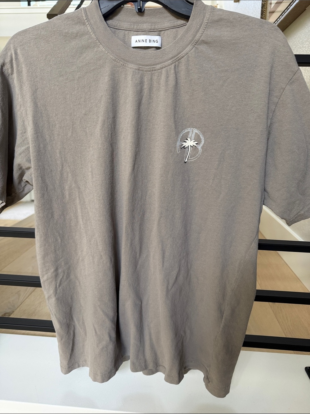 ANINE BING Grey Short-Sleeve Crewneck with Palm Logo